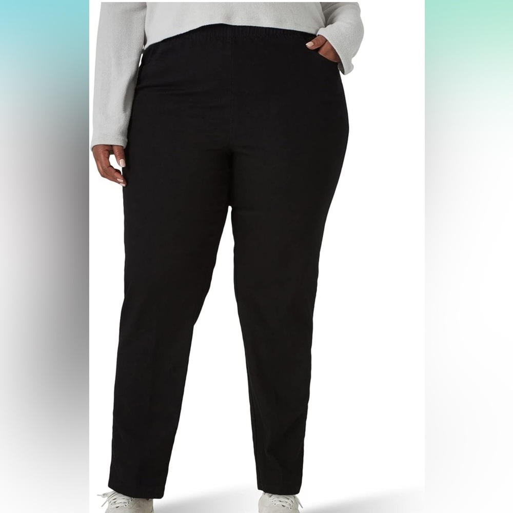 NEW CHIC Comfort Collection Women Plus 24W Stretch Twill Pull On Black Pants